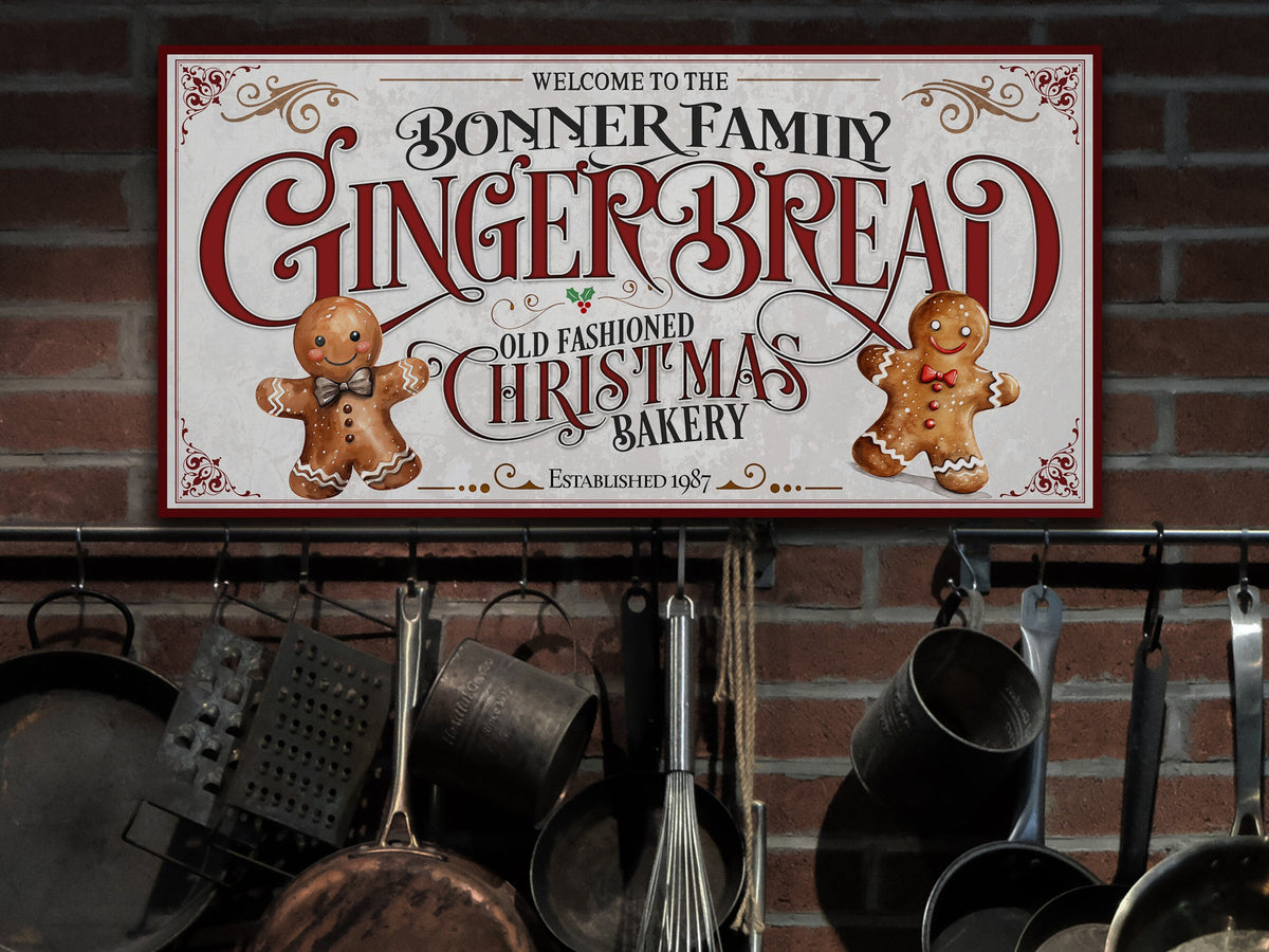 here Canvas Gingerbread Christmas Sign | Gingerbread Decor Sign | Personalized Christmas Sign | Ginger Bread Christmas | Big Canvas | Big Metal Sign