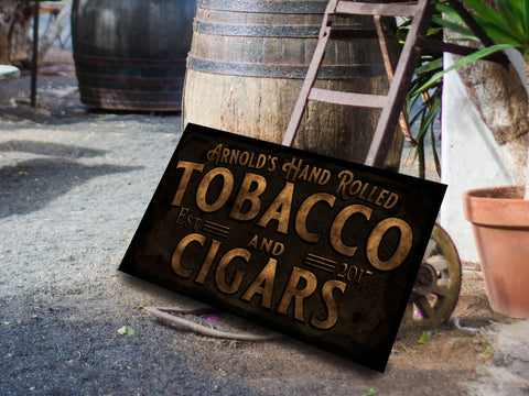 here Canvas Primitive Farmhouse Cigar Bar Sign | Personalized Cigar Tobacco Sign | Hand Rolled Tobacco Sign | Family Name Sign | Family Bar Sign