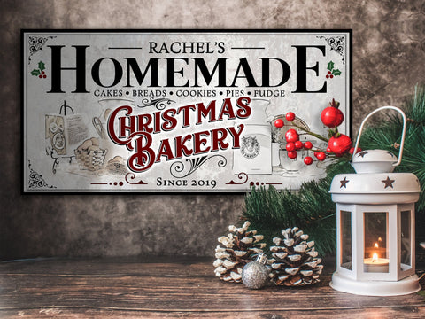 here Canvas Kitchen Bakery Christmas Sign | Christmas Decor Sign | Personalized Family Christmas Sign | Farmhouse Christmas | Lightly Distressed Sign