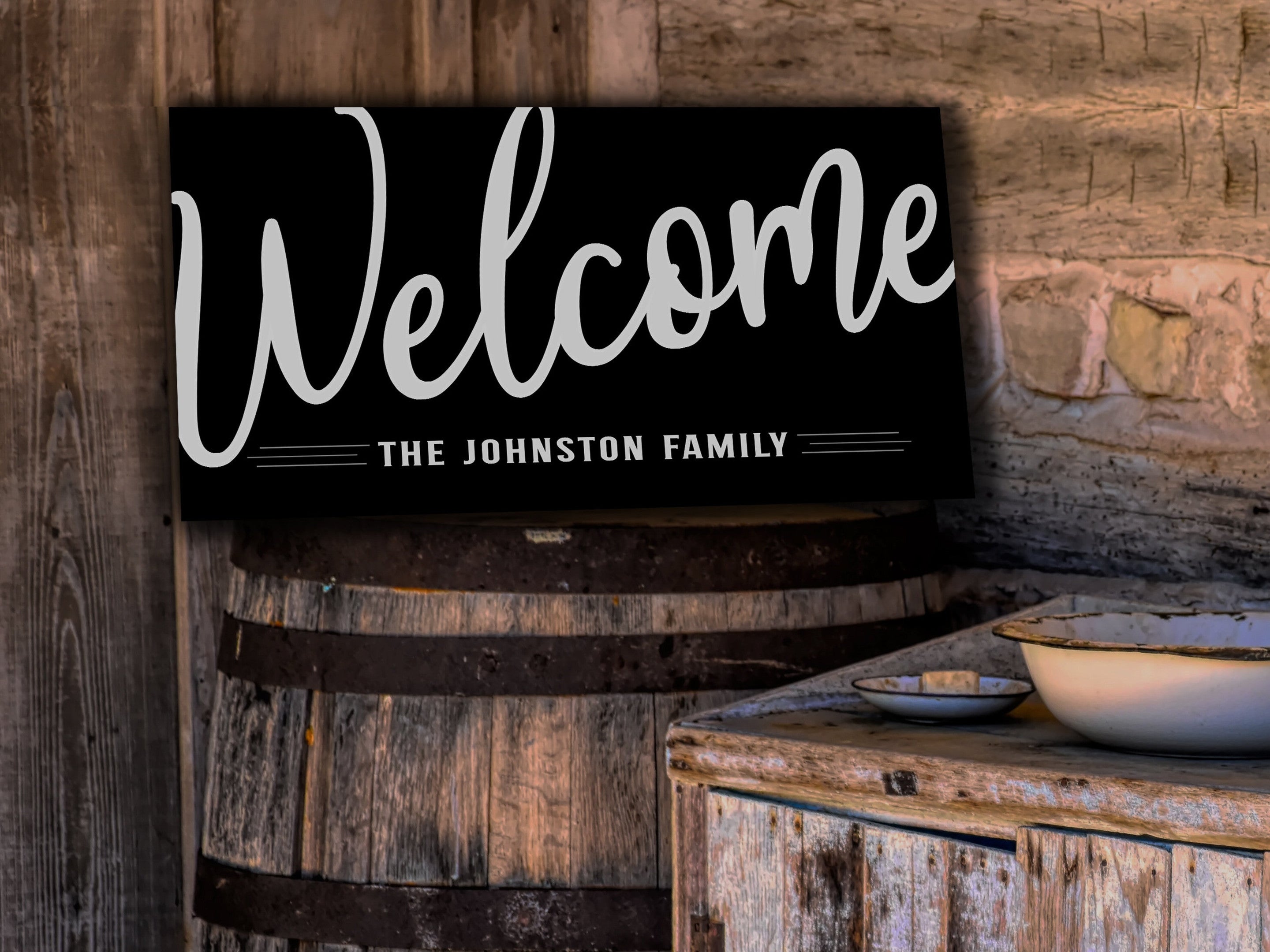 here Canvas Welcome Family Name Sign | Rustic Welcome Sign | Large Personalized Family Name Sign | Large Canvas Wall Art | Large Metal Wall Art