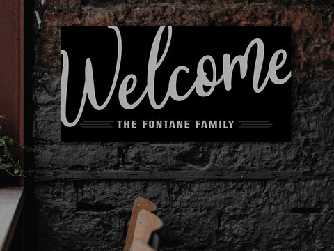 here Canvas Welcome Family Name Sign | Rustic Welcome Sign | Large Personalized Family Name Sign | Large Canvas Wall Art | Large Metal Wall Art