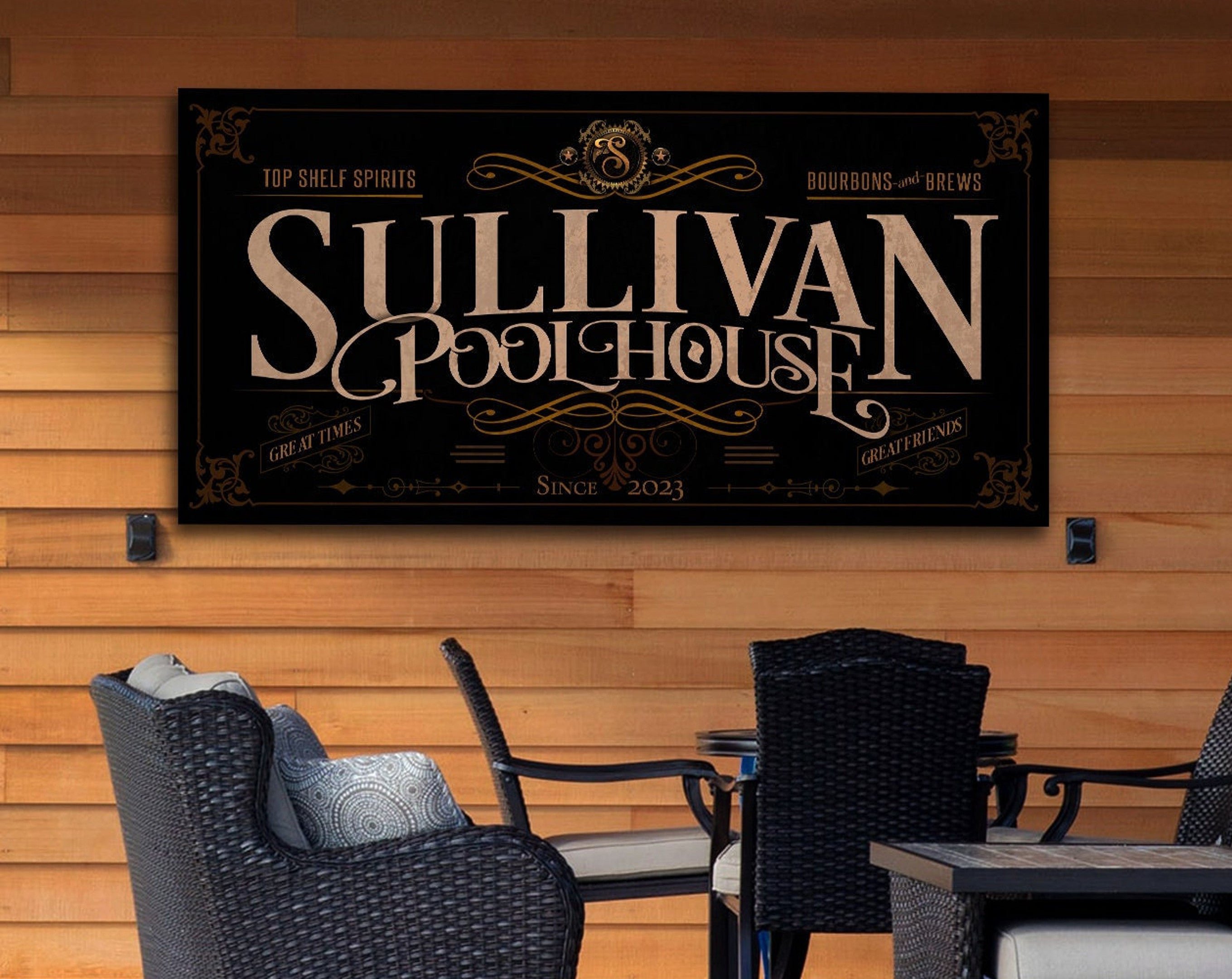 here Canvas Pool House Sign | Personalized Pool House Sign | Pool Bar Sign | Family Name Sign | Family Bar Sign