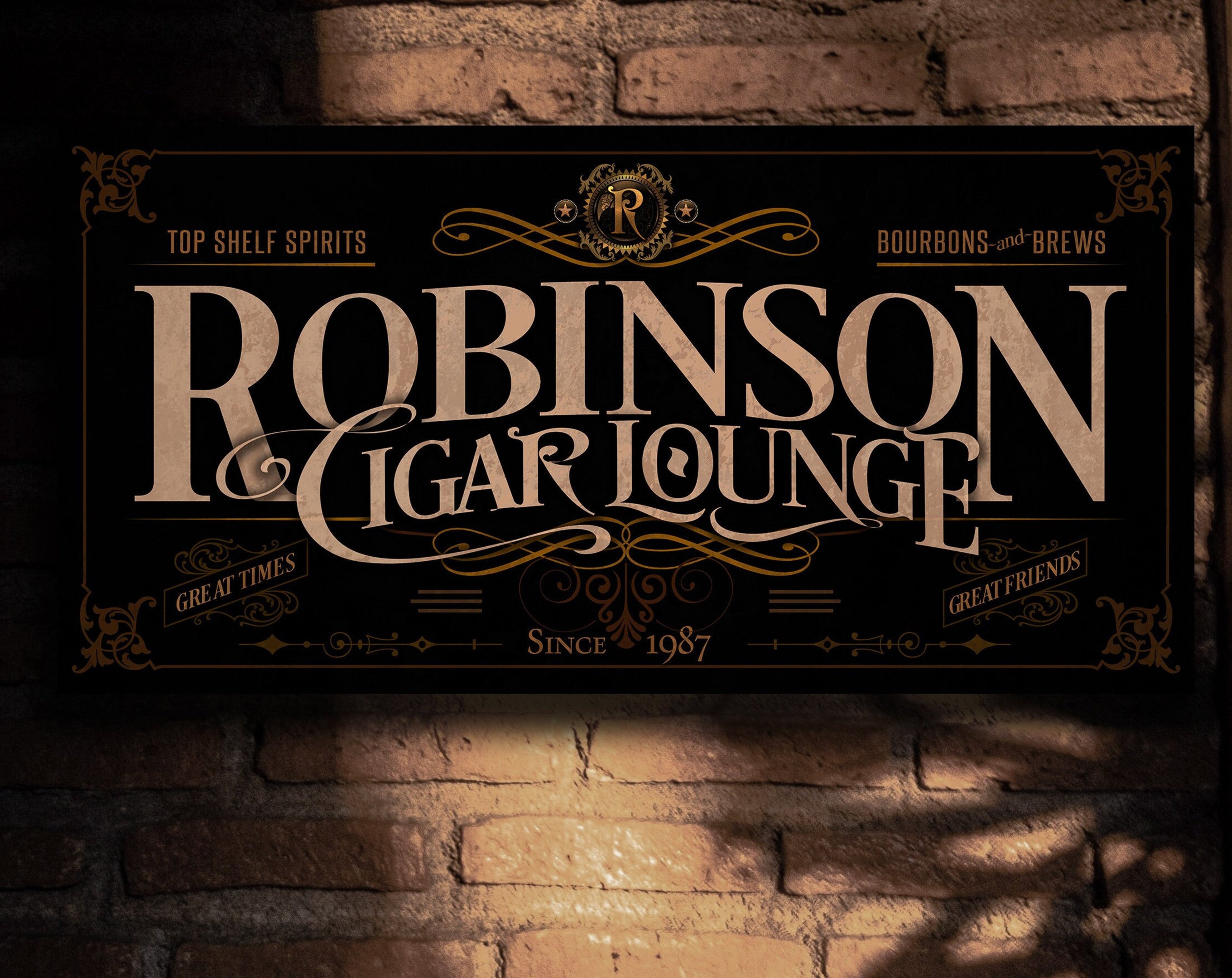 here Canvas Cigar Bar Sign | Personalized Cigar Lounge Sign | Cigar Parlor Sign | Family Name Sign | Family Bar Sign