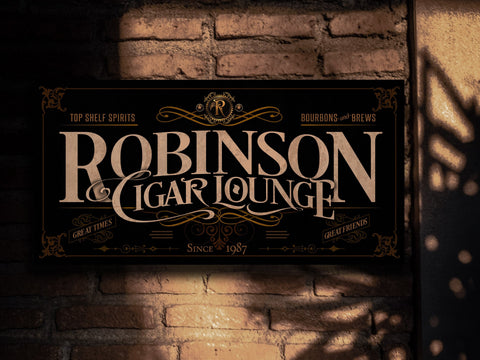 here Canvas Cigar Bar Sign | Personalized Cigar Lounge Sign | Cigar Parlor Sign | Family Name Sign | Family Bar Sign