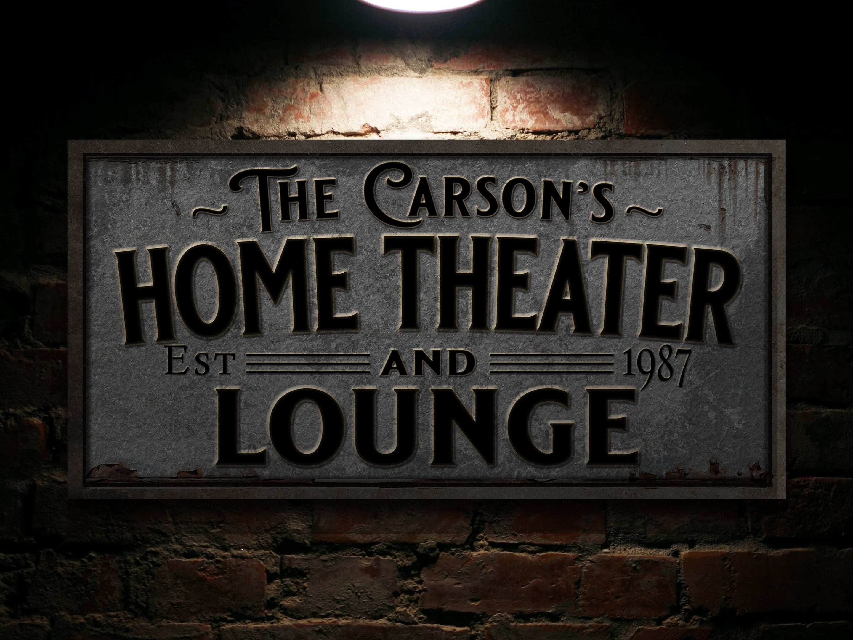 Pewter-Styled Home Theater and Lounge Sign Canvas| Personalized Theater Lounge Sign | Family Theater Sign | Family Name Sign | Home Theater Sign