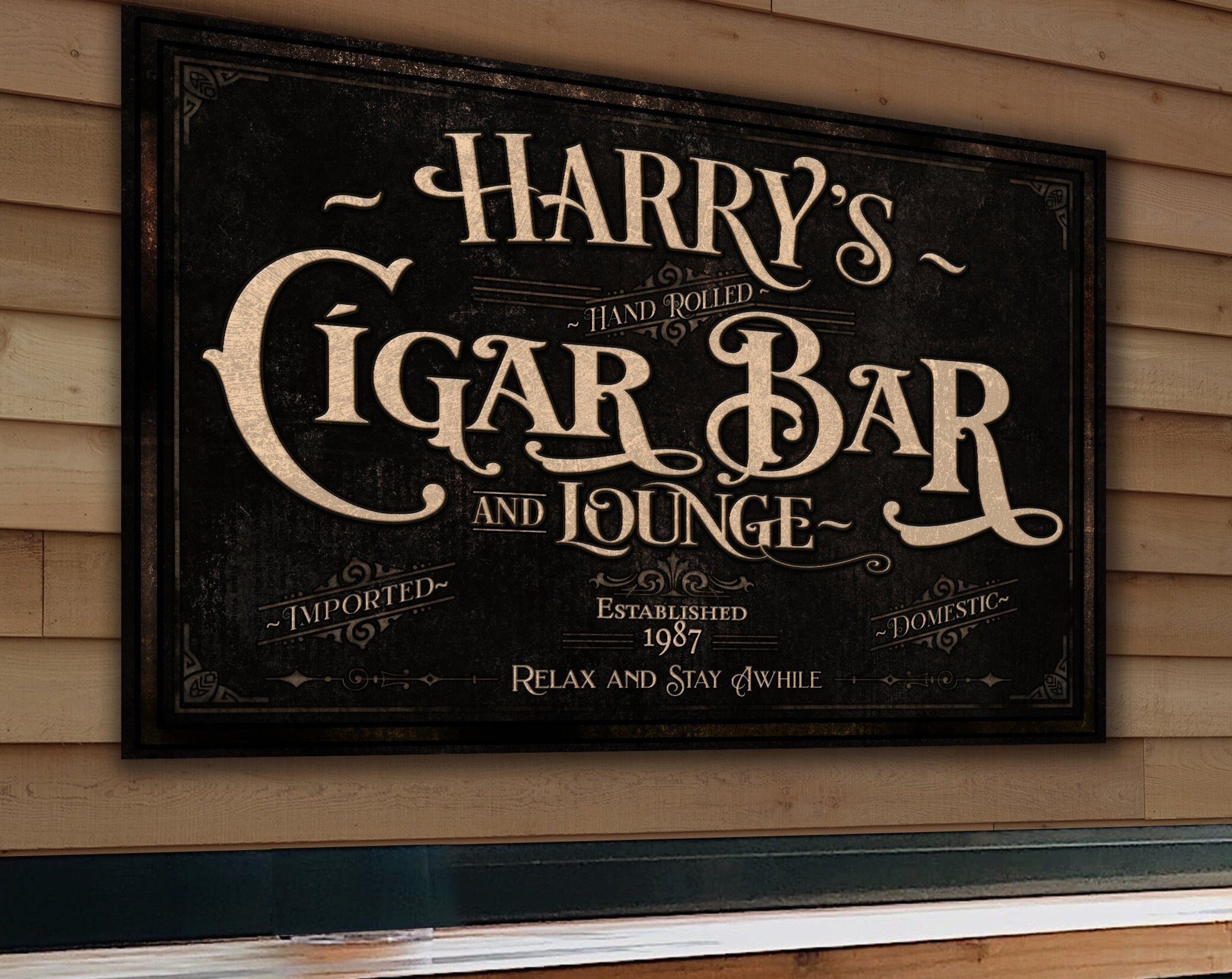 Personalized Cigar Bar Sign Canvas| Cigar Bar and Lounge Sign | Cigar Lounge Sign | Rustic Cigar Sign | Vintage Cigar Bar Sign