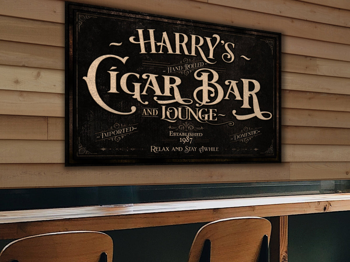 Personalized Cigar Bar Sign Canvas| Cigar Bar and Lounge Sign | Cigar Lounge Sign | Rustic Cigar Sign | Vintage Cigar Bar Sign