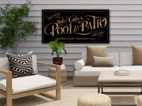 here Canvas Personalized Pool & Patio on Canvas! | Custom Family Name Sign | Modern Farmhouse Sign | Summer Patio Decor | Custom Pool Sign