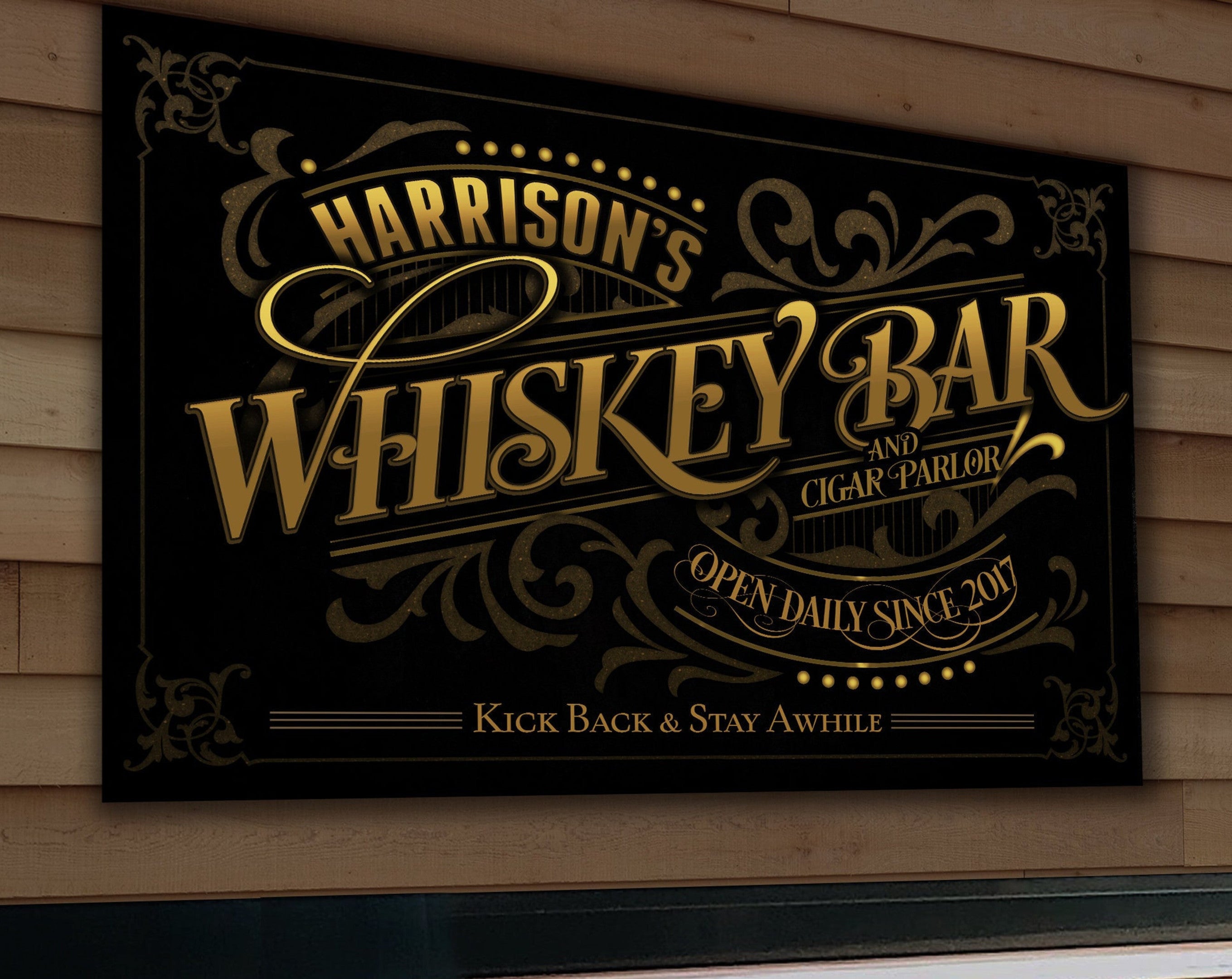 Whiskey Bar Sign Canvas | Personalized Whiskey Bar and Cigar Parlor Sign | Bourbon Bar Sign | Vintage Whiskey Bar Sign | Last Name Whiskey Bar Sign