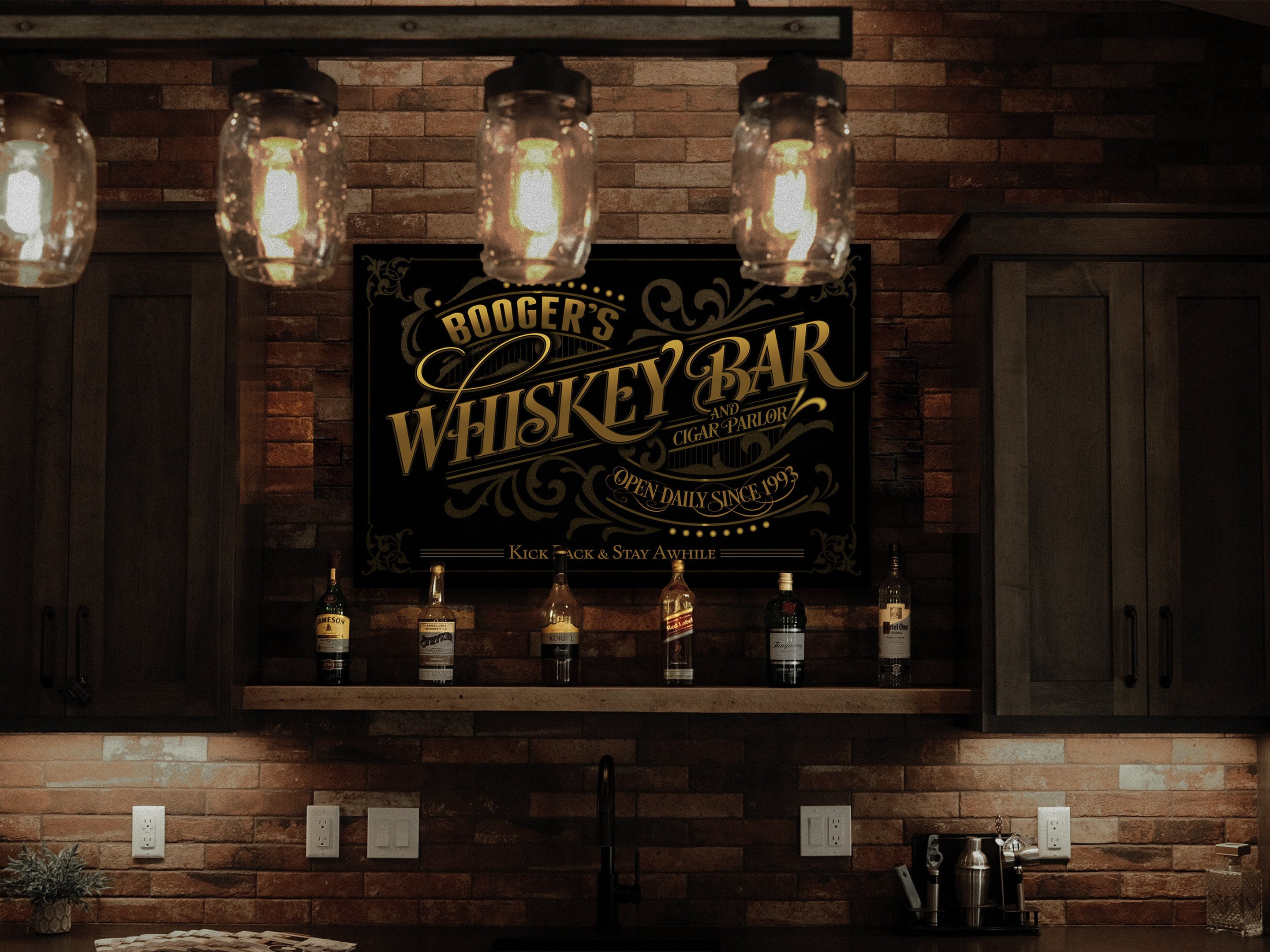 Whiskey Bar Sign Canvas | Personalized Whiskey Bar and Cigar Parlor Sign | Bourbon Bar Sign | Vintage Whiskey Bar Sign | Last Name Whiskey Bar Sign