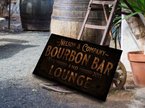 here Canvas Primitive Farmhouse Bourbon Bar Sign | Personalized Bourbon Sign | Bourbon Lounge Sign | Family Name Bar Sign | Family Bar Sign