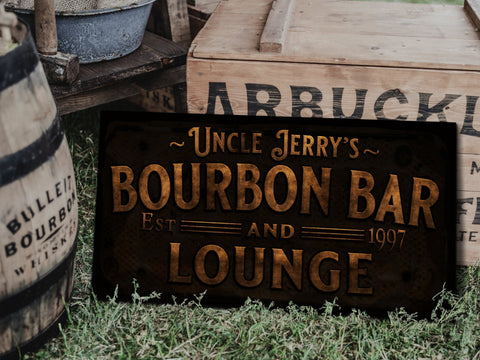 here Canvas Primitive Farmhouse Bourbon Bar Sign | Personalized Bourbon Sign | Bourbon Lounge Sign | Family Name Bar Sign | Family Bar Sign