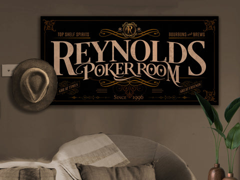 here Canvas Poker Room Sign | Personalized Poker Room Sign | Poker Sign | Family Name Sign | Family Bar Sign