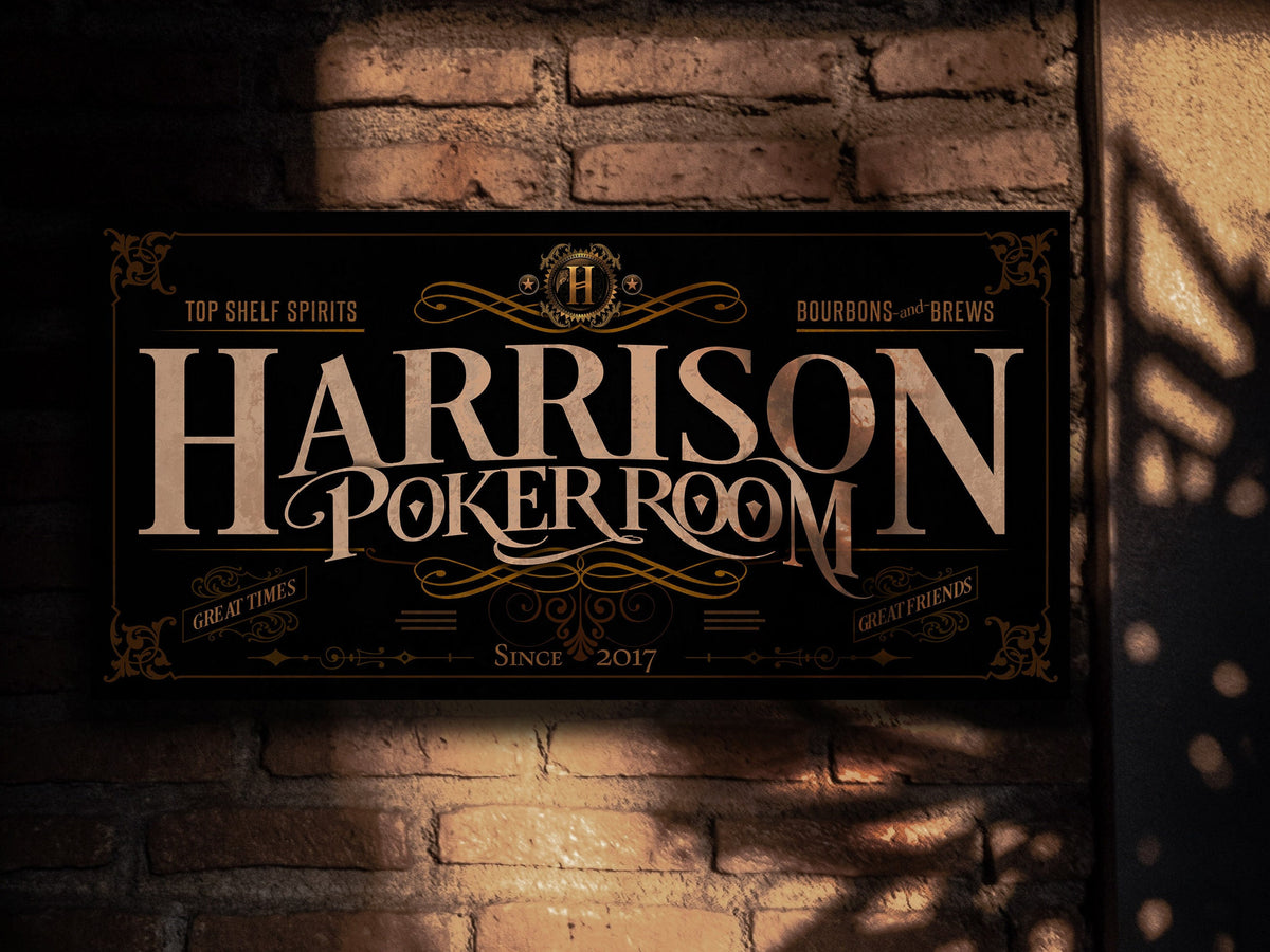 here Canvas Poker Room Sign | Personalized Poker Room Sign | Poker Sign | Family Name Sign | Family Bar Sign