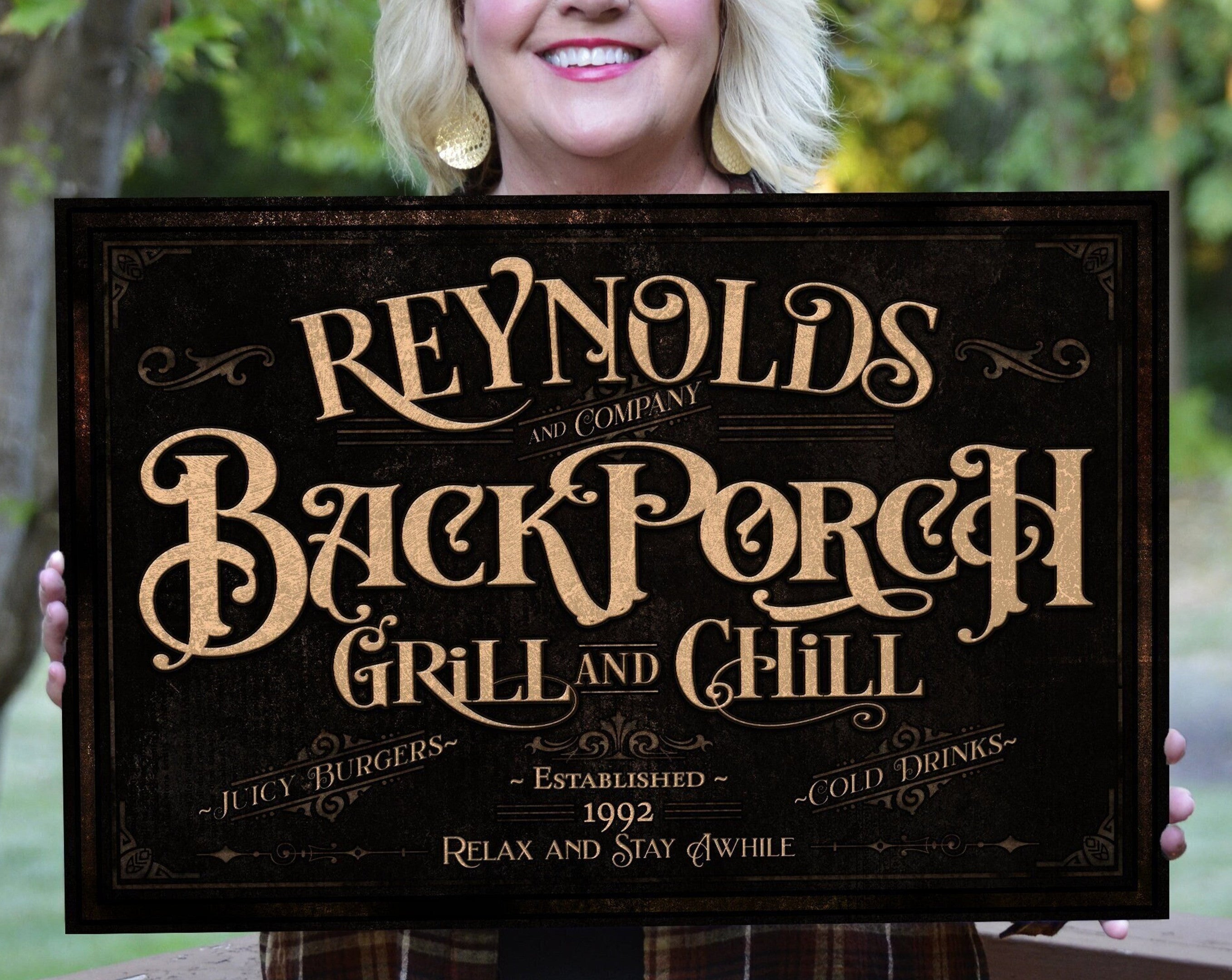 here Canvas Personalized Back Porch Sign | Back Porch Grill and Chill Sign | Backyard Bar Sign | Back Porch Bar Sign | Backyard Grill Sign