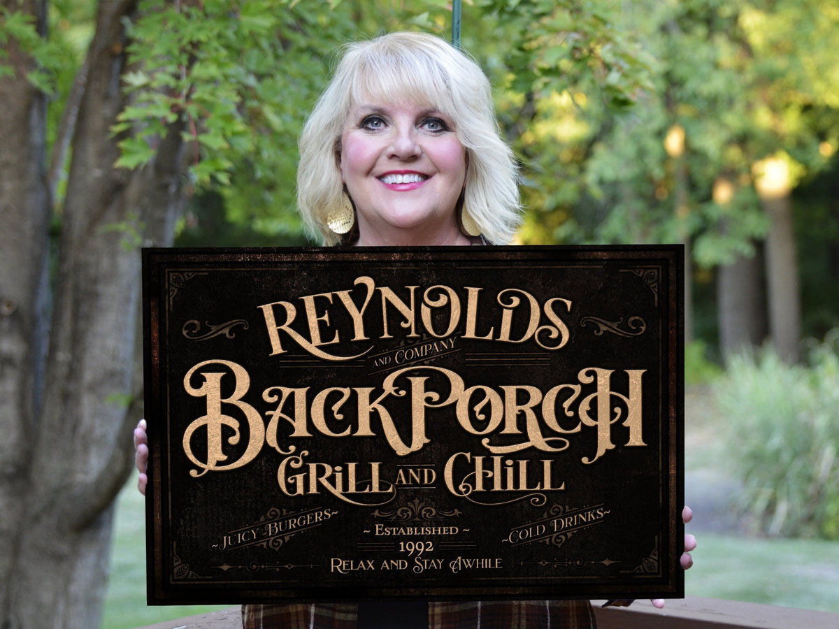 here Canvas Personalized Back Porch Sign | Back Porch Grill and Chill Sign | Backyard Bar Sign | Back Porch Bar Sign | Backyard Grill Sign