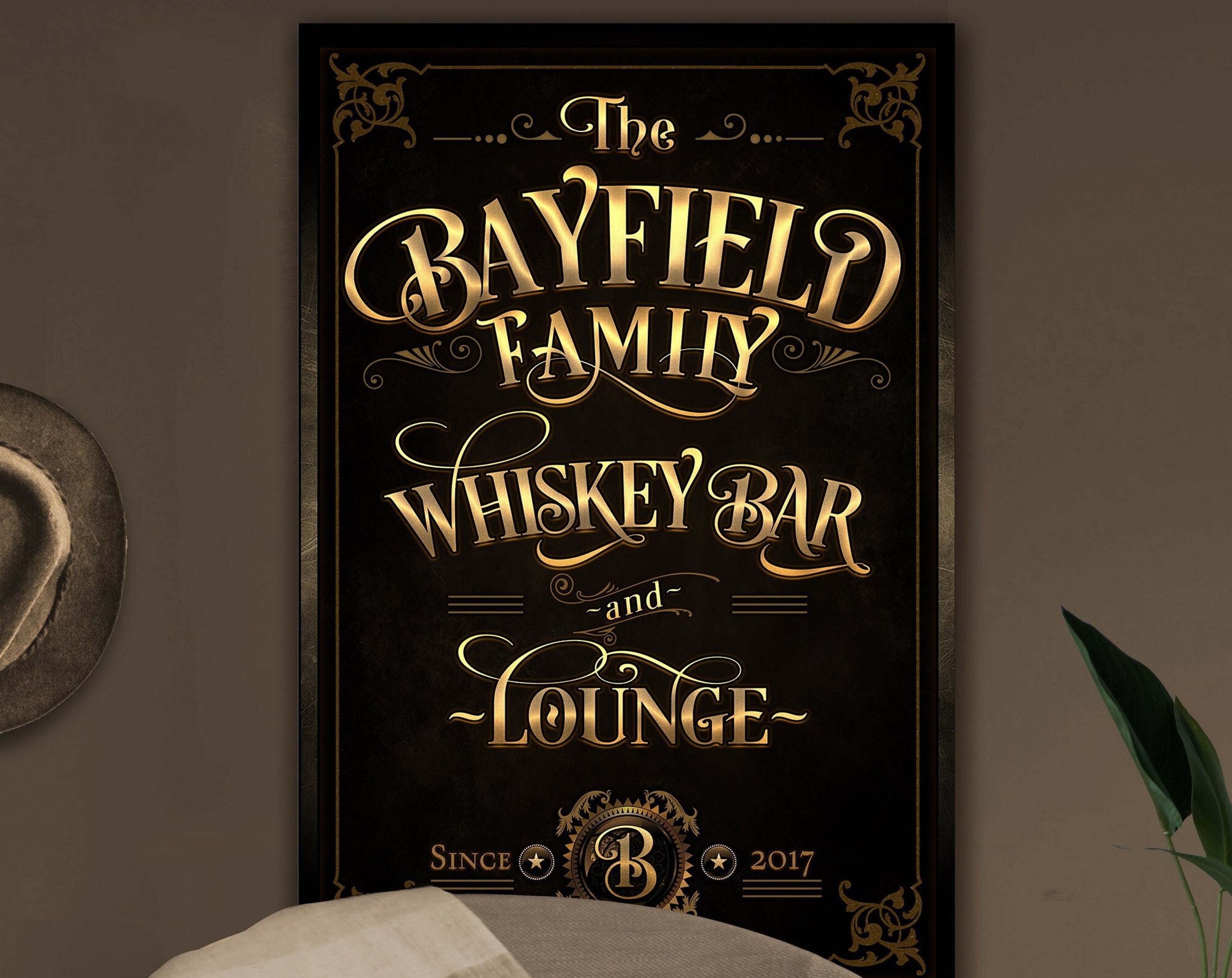 here Canvas Whiskey Bar Sign, Vertical Bar Wall Decor, Personalized Lounge Sign, Family Whiskey Lounge, Family Name Whiskey, Large Canvas & Metal