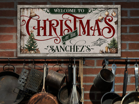 here Canvas Family Christmas Sign | Personalized Welcome Christmas Decor Sign | Rustic Christmas Sign | Farmhouse Christmas | Large Canvas | Large Metal