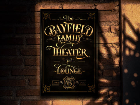 here Canvas Theater & Lounge Sign, Vertical Bar Wall Decor, Personalized Lounge Sign, Family Theater Sign, Family Name Theater, Large Canvas or Metal