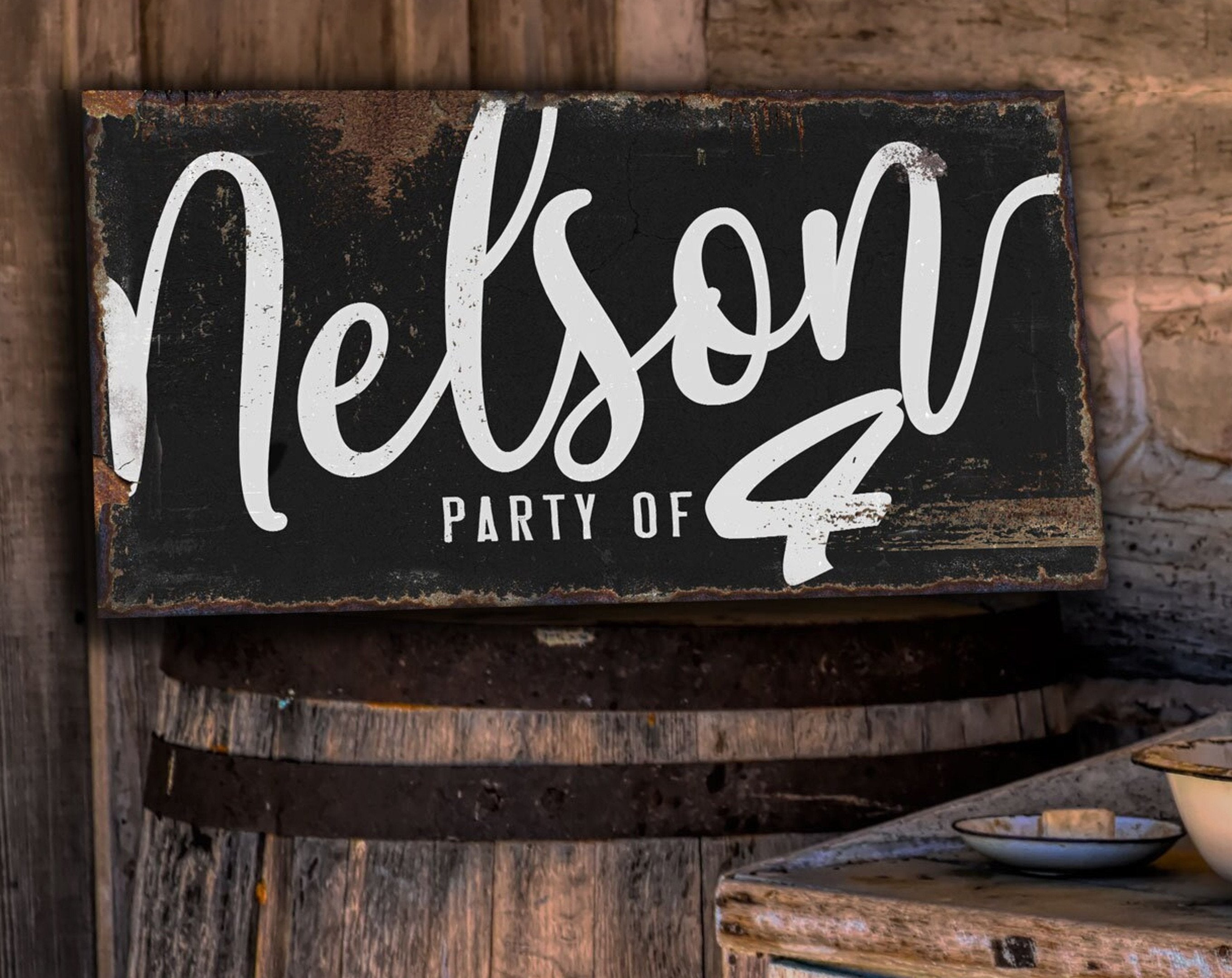 here Canvas Party of Family Sign | Rustic Family Party of Sign | Large Personalized Family Party of Sign | Large Canvas Wall Art | Large Metal Wall Art