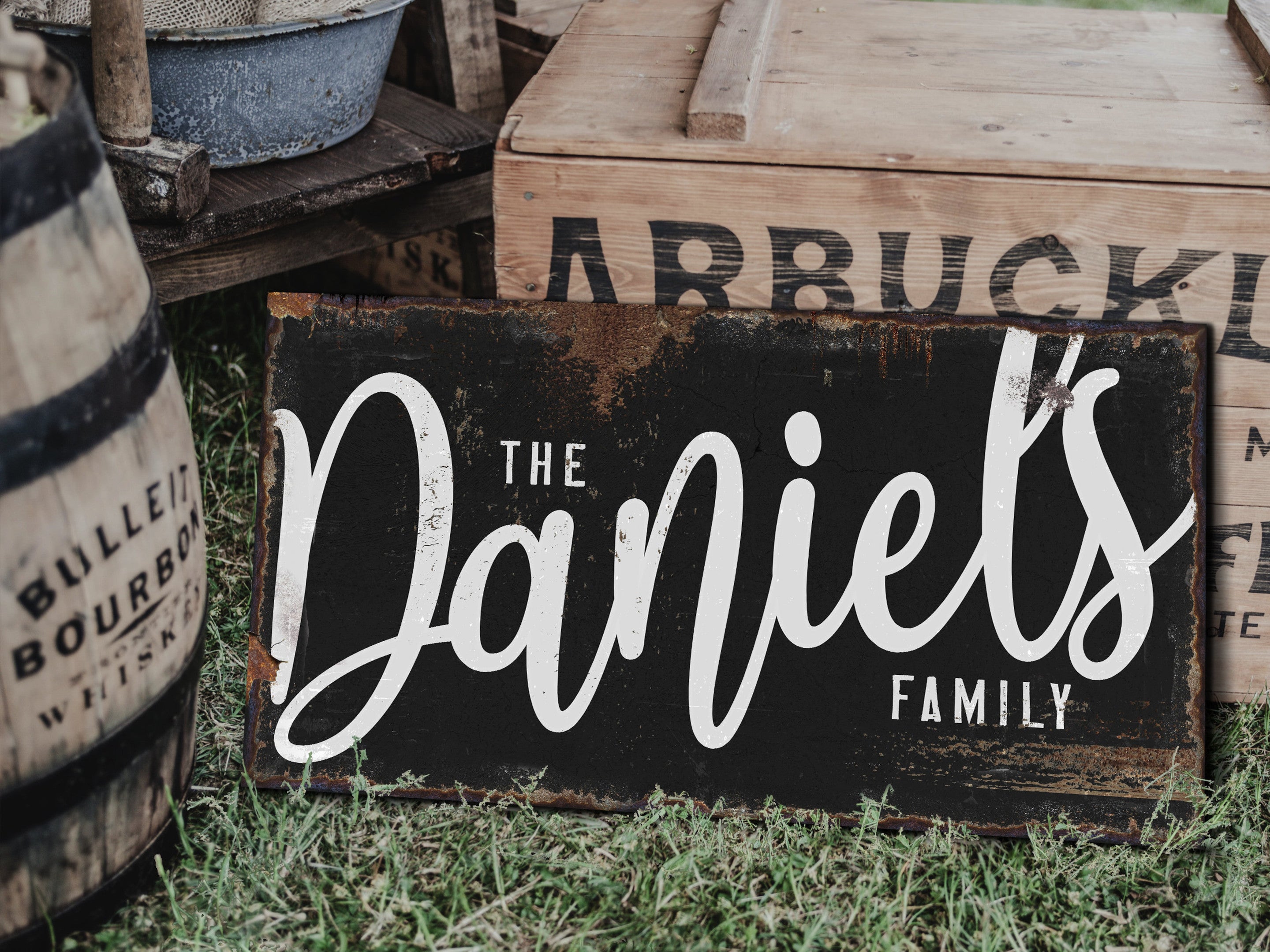 here Canvas Primitive Family Name Sign | Minimalistic Family Sign | Large Personalized Family Name Sign | Large Canvas Wall Art | Large Metal Wall Art