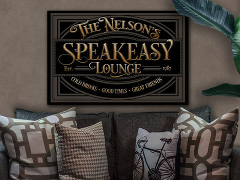 here Canvas Family Name Speakeasy Sign | Custom Speakeasy Sign | Family Bar Sign | Family Name Sign | Personalized Bar Sign | Vintage Sign | Metal Sign