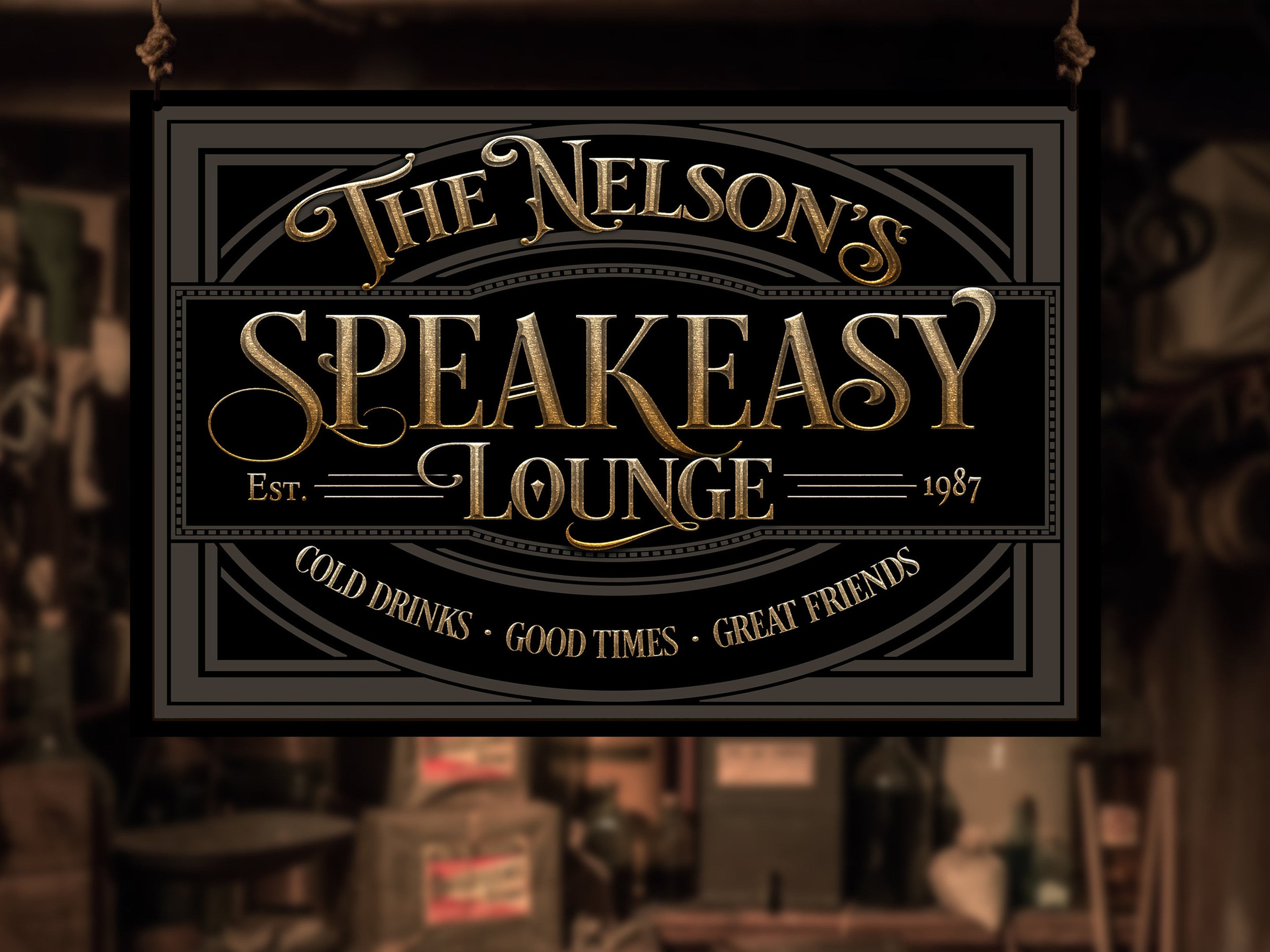 here Canvas Family Name Speakeasy Sign | Custom Speakeasy Sign | Family Bar Sign | Family Name Sign | Personalized Bar Sign | Vintage Sign | Metal Sign