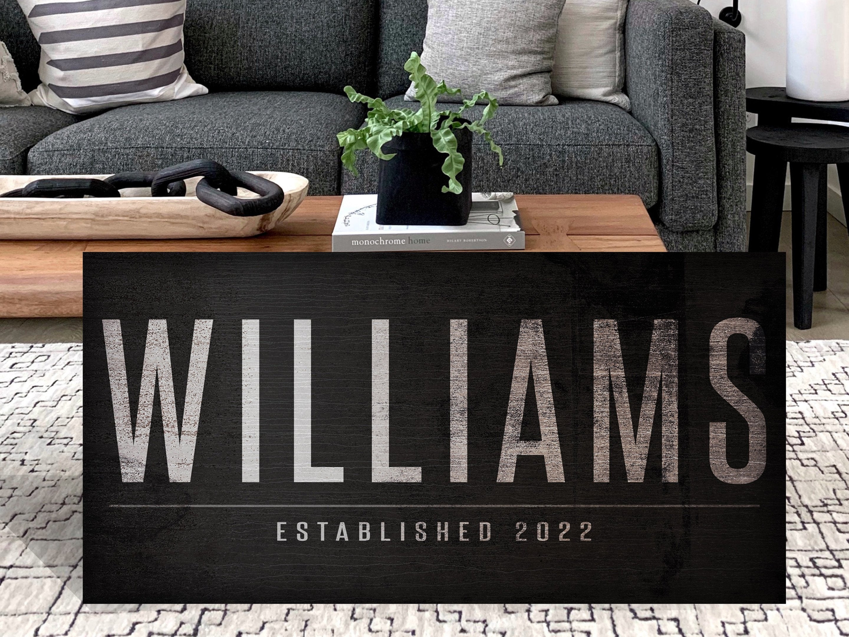 here Canvas Last Name Sign | Family Name Sign | Personalized Sign | Distressed Family Name on Black Canvas