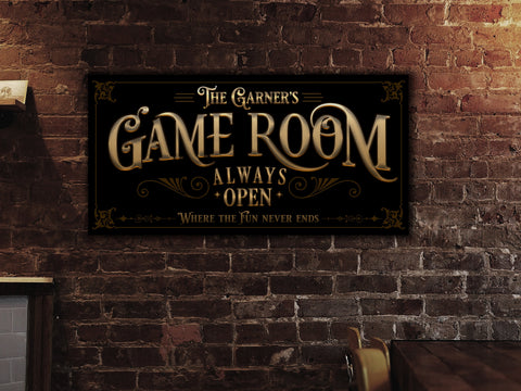 here Canvas Game Room Decor | Game Room Wall Decor | Personalized Sign | Custom Family Name Sign | Game Room Sign