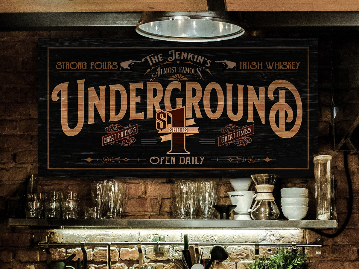 here Canvas Underground Bar Sign | Family Bar Sign | Distressed Wood Grain Underground Bar | Family Name Bar Sign | Personalized Name Bar Sign