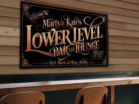 here Canvas Personalized Lower Level Bar Sign - Canvas! | Custom Bar Sign | Modern Farmhouse Sign | Basement Bar Decor | Custom Basement Sign