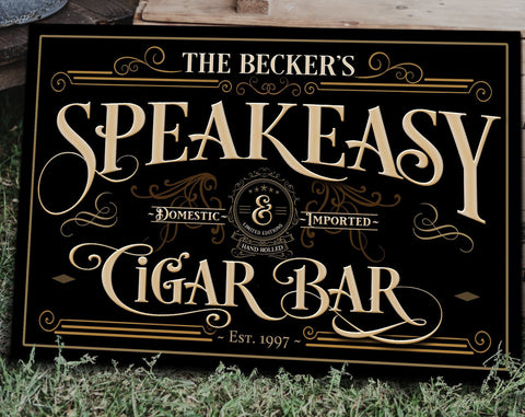 here Canvas Personalized Speakeasy Cigar Bar Sign | Custom Name Speakeasy Sign | Family Speakeasy Sign | Modern Farmhouse Decor | Large Metal Sign