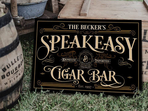 here Canvas Personalized Speakeasy Cigar Bar Sign | Custom Name Speakeasy Sign | Family Speakeasy Sign | Modern Farmhouse Decor | Large Metal Sign