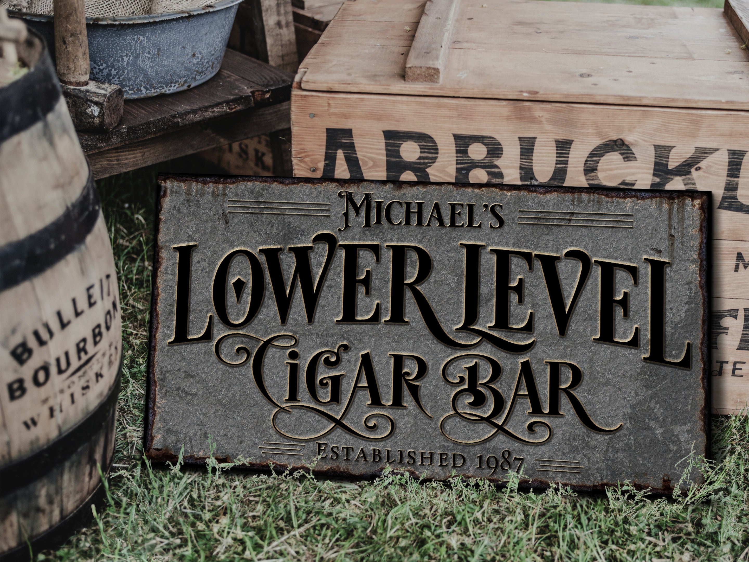 here Canvas Lower Level Cigar Bar Sign | Personalized Cigar Bar Sign | Lower Level Sign | Man Cave Decor | Customized Cigar Bar Sign for Basement