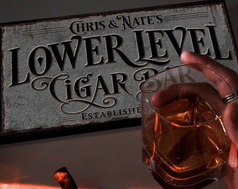 here Canvas Lower Level Cigar Bar Sign | Personalized Cigar Bar Sign | Lower Level Sign | Man Cave Decor | Customized Cigar Bar Sign for Basement