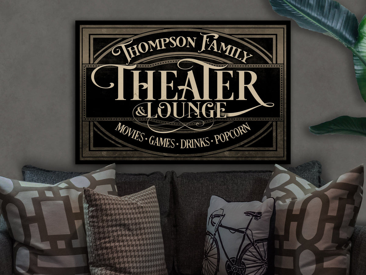 here Canvas Personalized Home Theater Lounge | Theater and Lounge Sign | Family Theater Decor | Game Room Sign | Modern Farmhouse | Large Metal Sign