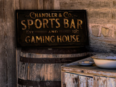 here Canvas Sports Bar and Gambling Sign | Personalized Sports Bar Sign | Family Sports Bar Sign | Family Name Sign | Home Bar Sign