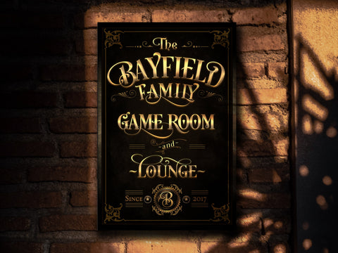 here Canvas Family Game Room Sign, Vertical Bar Wall Decor, Personalized Lounge Sign, Family Lounge Sign, Family Name Lounge, Large Canvas or Metal