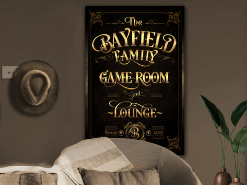 here Canvas Family Game Room Sign, Vertical Bar Wall Decor, Personalized Lounge Sign, Family Lounge Sign, Family Name Lounge, Large Canvas or Metal