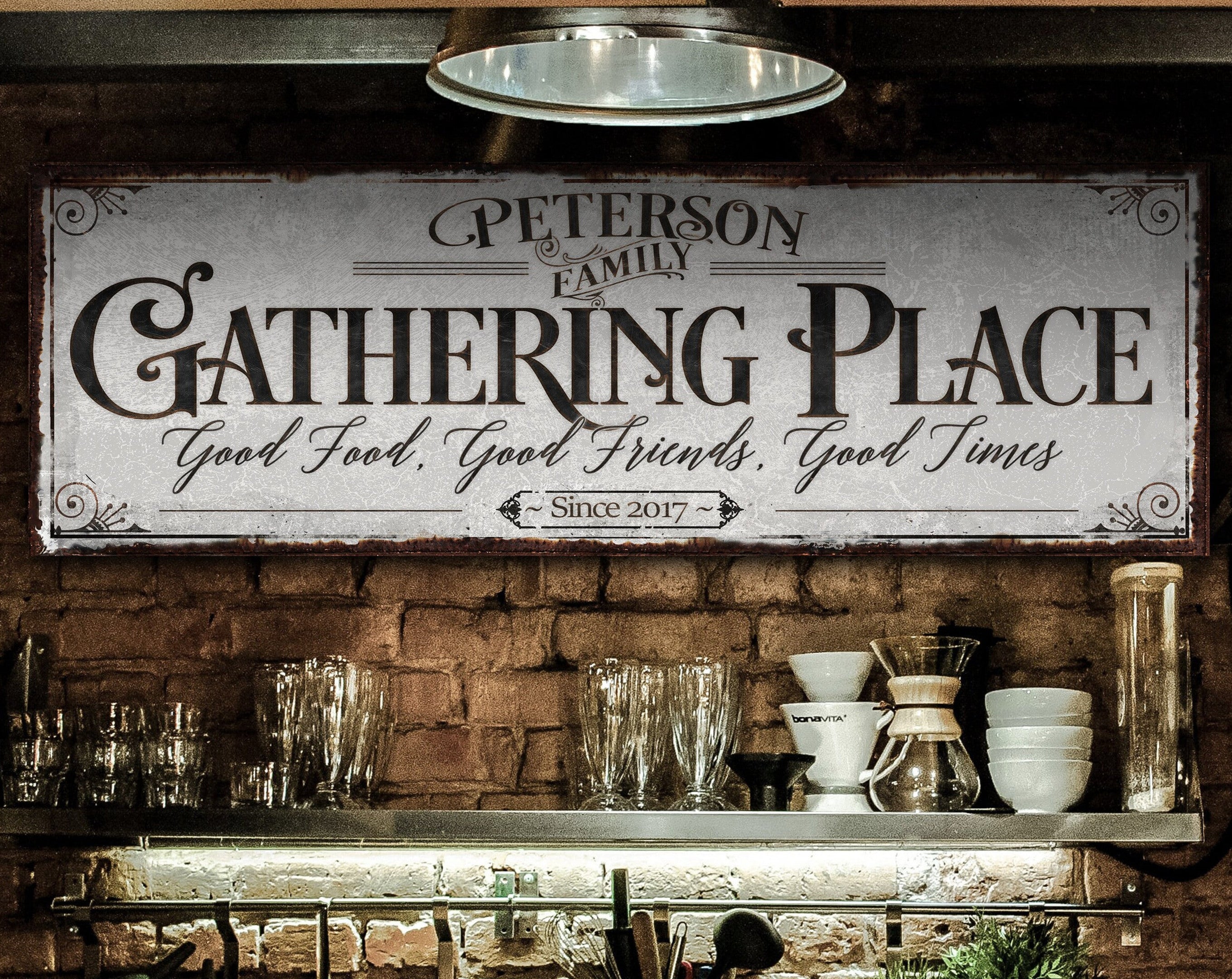 here Canvas The Gathering Place Sign | Established Date | Custom Last Name Sign | Personalized Sign | Living Room Wall Art | Modern Farmhouse Decor