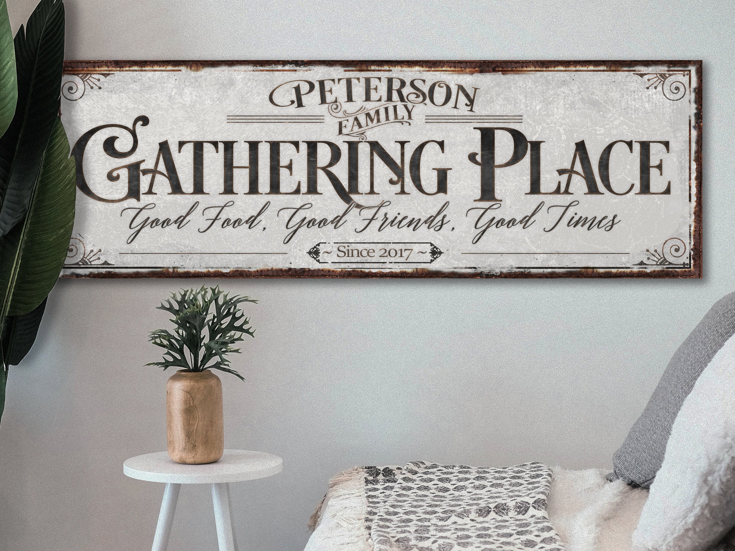 here Canvas The Gathering Place Sign | Established Date | Custom Last Name Sign | Personalized Sign | Living Room Wall Art | Modern Farmhouse Decor