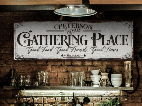 here Canvas The Gathering Place Sign | Established Date | Custom Last Name Sign | Personalized Sign | Living Room Wall Art | Modern Farmhouse Decor